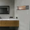 Radiateur Pour Montage Mural De 1200 Watts 2 Niveaux De Chauffe à Régler Radiateur Soufflant Radiateur Salle De Bain à Quartz, Métal Gris, Interrupteur à Tirette, L 56 Cm