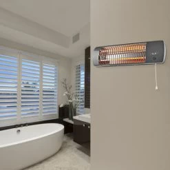Radiateur Pour Montage Mural De 1200 Watts 2 Niveaux De Chauffe à Régler Radiateur Soufflant Radiateur Salle De Bain à Quartz, Métal Gris, Interrupteur à Tirette, L 56 Cm -Chauffage Équipement Magasin 79407898 3