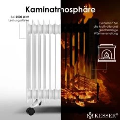 KESSER® Radiateur à Bain D’huile - Chauffage électrique Chauffage à Bain D’huile 2 500 W Radiateur électrique Mobile, Minuterie, Ventilateur, Mise Hors Tension Automatique Réglage Continu De La Te -Chauffage Équipement Magasin 80441922 4
