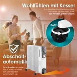 KESSER® Radiateur à Bain D’huile - Chauffage électrique Chauffage à Bain D’huile 2 500 W Radiateur électrique Mobile, Minuterie, Ventilateur, Mise Hors Tension Automatique Réglage Continu De La Te -Chauffage Équipement Magasin 80441922 5