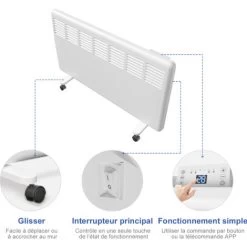 Meykoers Radiateur Convecteur électrique 2000W Blanc Radiateur électrique Smart Control - Fixé Au Mur Ou Mobile -Chauffage Équipement Magasin 80971481 2