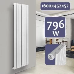 Aquamarin® Radiateur Vertical - à Panneau Plat Simple, 1600 X 452 X 52 Mm, Acier, Blanc - Chauffage Central Pour Salle De Bain, Salon, Cuisine, Couloir, Chambre à Coucher