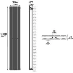 Aquamarin® Radiateur Vertical - à Panneau Plat Double, 1600 X 304 X 69 Mm, Acier, Anthracite - Chauffage Central Pour Salle De Bain, Salon, Cuisine, Couloir, Chambre à Coucher -Chauffage Équipement Magasin 82184095 5