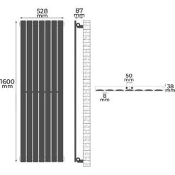 Aquamarin® Radiateur Vertical - à Panneau Plat Simple, 1600 X 528 X 52 Mm, Acier, Anthracite - Chauffage Central Pour Salle De Bain, Salon, Cuisine, Couloir, Chambre à Coucher -Chauffage Équipement Magasin 82184131 5