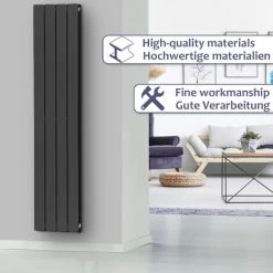 Aquamarin® Radiateur Vertical - à Panneau Plat Double, 1800 X 304 X 69 Mm, Acier, Anthracite - Chauffage Central Pour Salle De Bain, Salon, Cuisine, Couloir, Chambre à Coucher -Chauffage Équipement Magasin 82184597 3