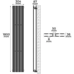 Aquamarin® Radiateur Vertical - à Panneau Plat Double, 1800 X 304 X 69 Mm, Acier, Anthracite - Chauffage Central Pour Salle De Bain, Salon, Cuisine, Couloir, Chambre à Coucher -Chauffage Équipement Magasin 82184597 5