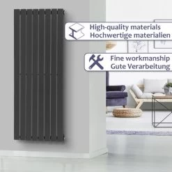 Aquamarin® Radiateur Vertical - à Panneau Plat Simple, 1600 X 604 X 52 Mm, Acier, Anthracite - Chauffage Central Pour Salle De Bain, Salon, Cuisine, Couloir, Chambre à Coucher -Chauffage Équipement Magasin 82750283 3