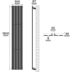 Aquamarin® Radiateur Vertical - à Panneau Plat Simple, 1800 X 300 X 52 Mm, Acier, Anthracite - Chauffage Central Pour Salle De Bain, Salon, Cuisine, Couloir, Chambre à Coucher -Chauffage Équipement Magasin 82750395 5