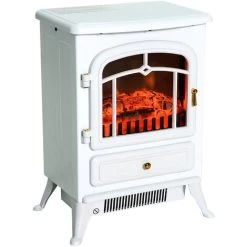 HOMCOM Cheminée électrique Poêle Style Rétro Thermostat 950-1850 W Blanc