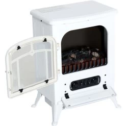 HOMCOM Cheminée électrique Poêle Style Rétro Thermostat 950-1850 W Blanc -Chauffage Équipement Magasin 8633776 3