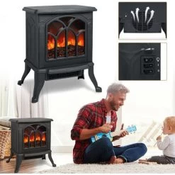 AUFUN Elektrokamin Avec Chauffage Et Feu Ouvert, 750-1500 W, Noir