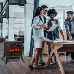 AUFUN Elektrokamin Avec Chauffage Et Feu Ouvert, 750-1500 W, Noir -Chauffage Équipement Magasin 87110029 4