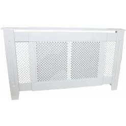 Cache Radiateur Ajustable à Motif Grillagé En MDF Blanc De 140cm à 192cm De Large X 82cm De Haut X 20,5cm De Profondeur - Couverture De Radiateur, Déco Maison [Brosse De Nettoyage INCLUSE]