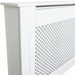 Cache Radiateur Ajustable à Motif Grillagé En MDF Blanc De 140cm à 192cm De Large X 82cm De Haut X 20,5cm De Profondeur - Couverture De Radiateur, Déco Maison [Brosse De Nettoyage INCLUSE] -Chauffage Équipement Magasin 9286097 3