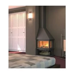 Cheminée D'angle Sur Pieds Avec Chambre De Combustion Réfractaire 12 Kw, Sans Porte