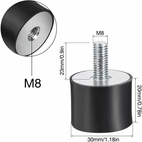 Support D'isolateur En Caoutchouc, Bloc Silencieux D'amortisseur à Vis Anti-vibration 4 Pièces (VD30 X 20, M8 X 23) 2 Support D'isolateur En Caoutchouc, Bloc Silencieux D'amortisseur à Vis Anti-vibration 4 Pièces (VD30 X 20, M8 X 23) – Image 2