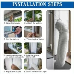 Kit Calfeutrage Climatiseur Mobile Porte Fenetre 300cm, Pour Climatiseurs, Sèche-linge Et Déshumidificateurs Tuyau évacuation Calfeutrage Fermeture éclair, Facile A Installer MNS -Chauffage Équipement Magasin 96781841 4