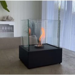 Cheminée De Table Au Bioéthanol Noir Avec Base En Acier Inoxydable Et Verre à L'éthanol Pour L'intérieur Et L'extérieur (type D) NAIZY -Chauffage Équipement Magasin 99357035 4