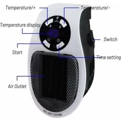 Mini Chauffe-air Électrique Socket, Darryy Mini Heater 500w, Mini Chauffage Soufflant 500w, Radiateur Électrique Soufflant 500w, Système Thermostatique, Affichage LED, Protection Contre Surchauffe -Chauffage Équipement Magasin 99373928 5